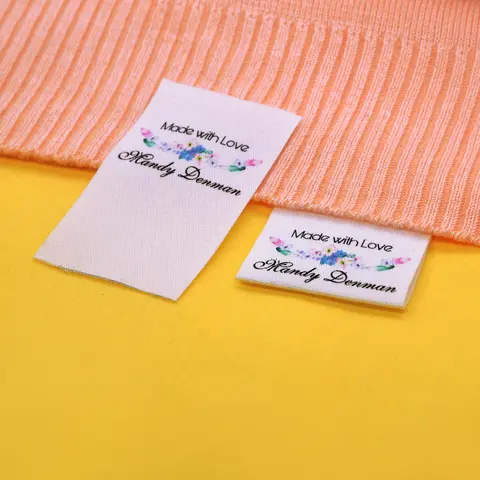 커스텀 재봉 라벨, 폴드, 커스텀 의류 라벨-패브릭 이름표, 로고 또는 텍스트, 코튼 리본, 커스텀 디자인 (FR123)