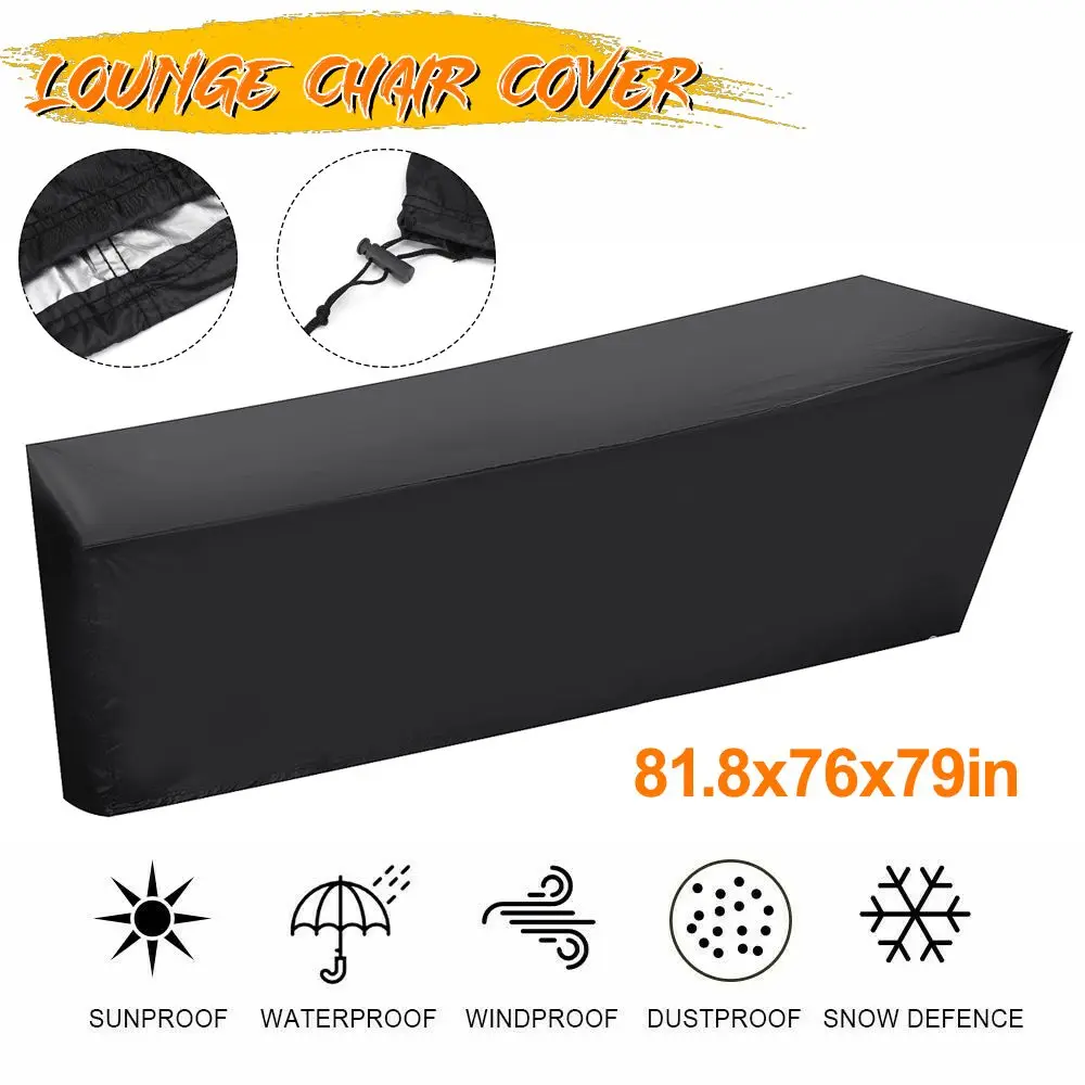 210X75X80cm Outdoor Waterproof Cover Black  Patio Chaise Lounge Cover Deck Chair Furniture UV Resistant Furniture Protection