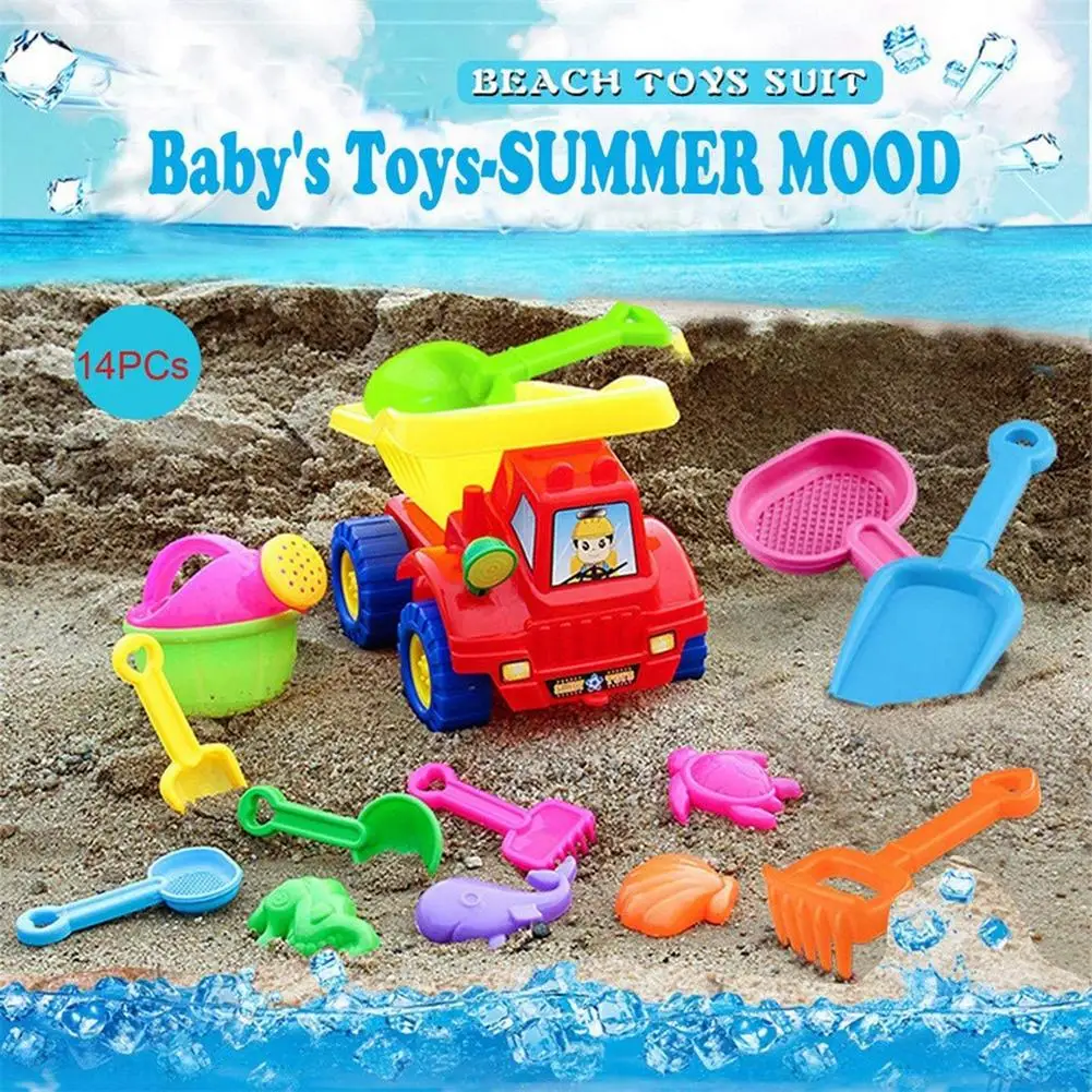 Ensemble de jouets de plage pour enfants, château de plage, jouets d'eau de sable, jouets de salle de bain pour tout-petits, chariot de jeu d'eau de sable en plein air, 14 pièces