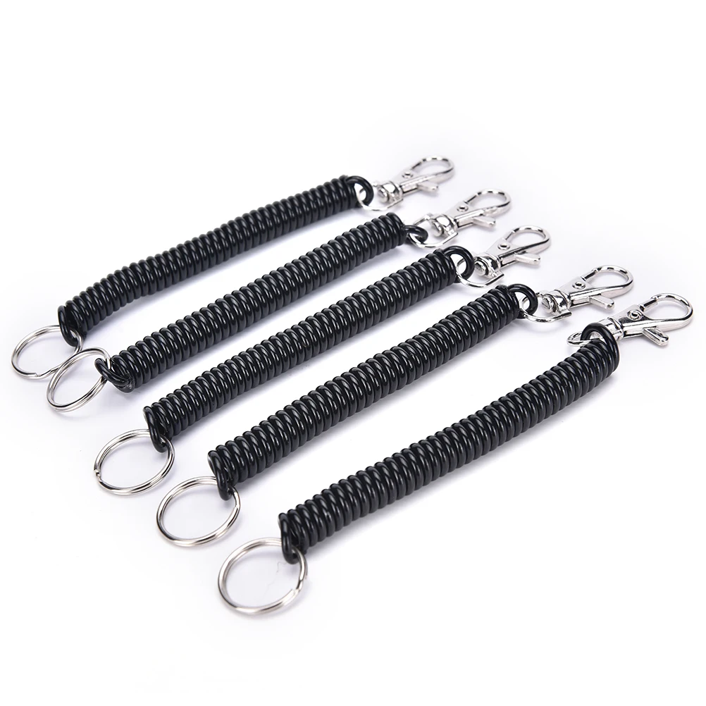 Black Retractable Spring Coil Spiral Keychain para Homens e Mulheres, Chaveiro, Stretch Chain, Chaveiro, Plástico, Presentes, 6Pcs