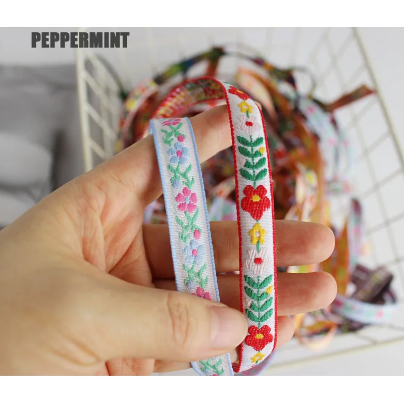 2Yard 1.2cm Ethnic Floral Ribbon Embroidery Trim Flower Lace DIY Clothes Bag Accessories Embroidered Fabric