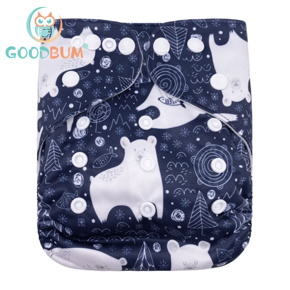 

Goodbum 2020 Polar Bear Printed Washable Adjustable Cloth Diaper Cloth Nappy For Baby Diaper