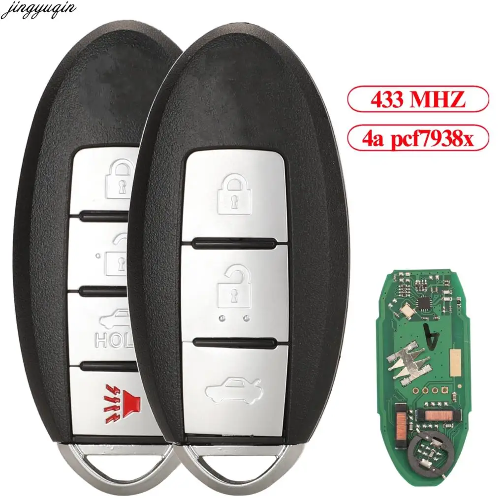 

Jingyuqin 5pcs Remote Control Car Key 4A PCF7938x 433MHZ For Nissan Teana 2016 3/4 Buttons Smart Fob