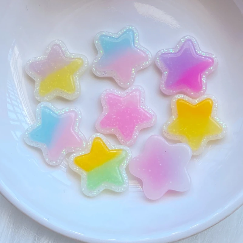 20Pcs New Cute Mixed Mini Bicolor Stars Flat Back Resin Cabochons Scrapbooking DIY Jewelry Craft Decoration Accessorie Q75