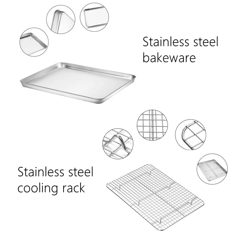 2Pcs/Set Stainless Steel Baking Tray Bread Cake Grid Cooling Rack Bakeware Suit Pizza Barbecue Shelf Kitchen Cooking Utensils