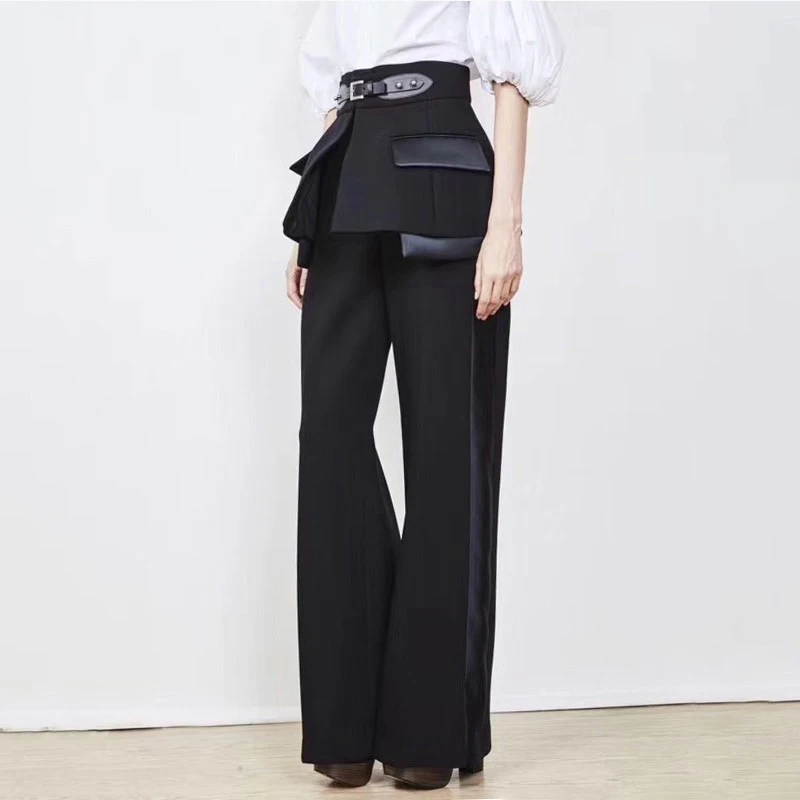 HIGH STREET Women Wide Leg Pants Luxury High Waist Trousers Women Two Piece Skirt+Pants Top Quality