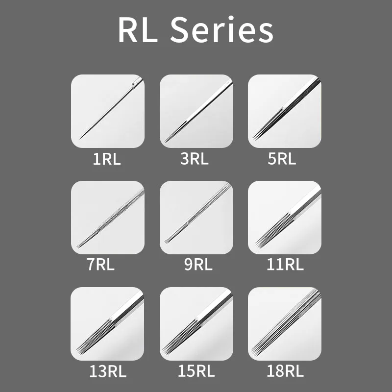 50 قطعة بطانة مستديرة إبر الوشم تعقيم 1RL 3RL 5RL 7RL 9RL 11RL 13RL 15RL 18RL 0.35 مللي متر إبرة الوشم القابل للتصرف
