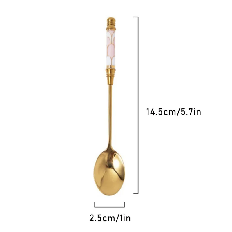 Stainless Steel Coffee Stirring Spoon Flatware Ceramic Long Handle Ice Cream Teaspoon Gold-plated Dessert Spoon