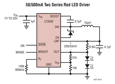 LT3592EDDB LT3592IDDB LT3592EMSE LT3592IMSE LT3592 LDCQ LTDCR - 500mA Wide Input Voltage Range Step-Down LED Driver with Dimming