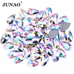 JUNAO 17*28mm Sew On Large Pink AB Drop Rhinestone Flatback Clothes Crystal Applique Sewing Strass Stones for Decoration