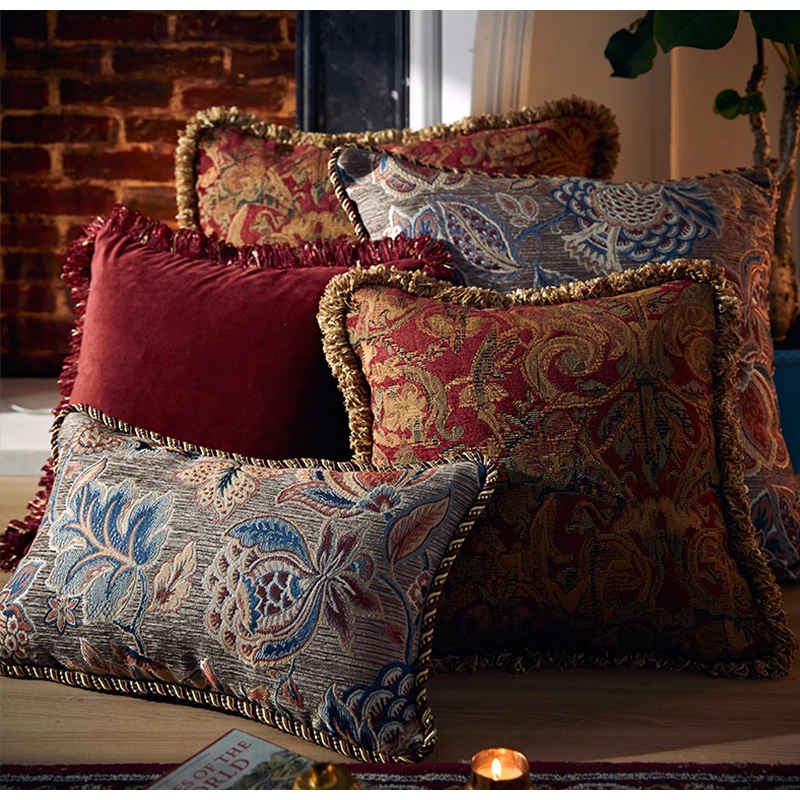 Medicci Home Retro Tapestry Cushion Cover Handmade Medieval Art European Style Luxury Sofa Decorative Pillow Case With Fringes