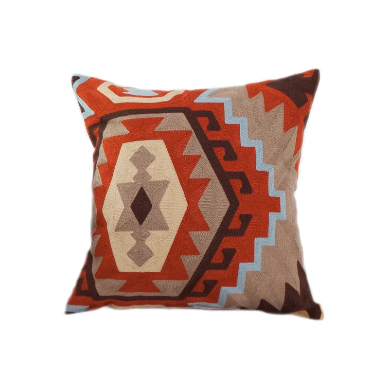 

100% Cotton Kilim Geometric Embroidered Square Pillow Cover Sofa Cushion Case Car Chair Cushion Cover 45x45cm Without Stuffing