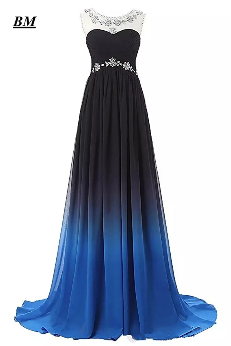 Elegant A-line Ombre Prom Dresses 2019 Chiffon Beading Long Gradient Formal Evening Dress Party Gown Vestidos De Gala BM19