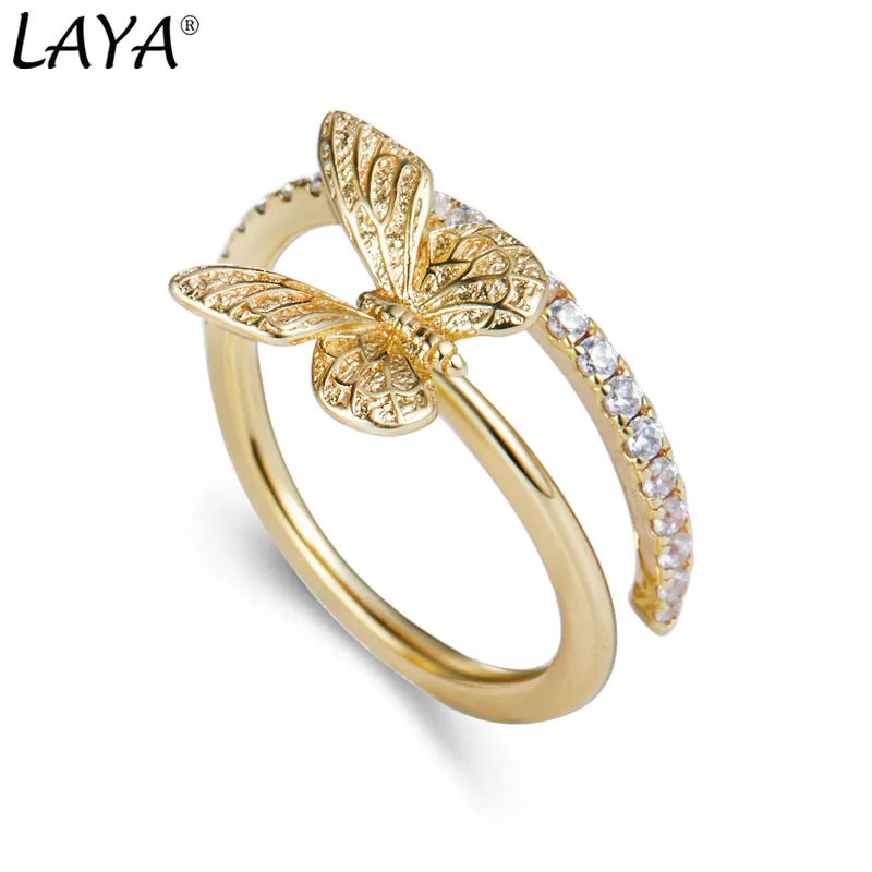 Laya 925 Sterling Silver  Adorable Personality Butterfly AAAAA Zircon Open Ring Best Gift For Women Fashion Jewelry Accessories