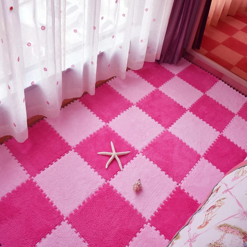 Alfombra de terciopelo nórdico para niños, tapete de felpa de retales para dormitorio, sala de estar, suave, bricolaje, 10 piezas