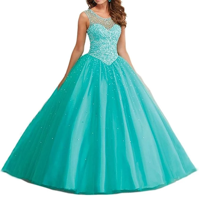 2025 Tulle Princess Girls Sweet 16 Quinceanera Dresses Sequined Crystal Ball Gown Wedding Prom Gowns for Women vestido de fiesta