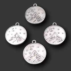 10pcs Silver Plated Mountain & Night Sky Badge Pendant DIY Charms Camping Necklace Bracelet Jewelry Crafts Metal Accessories