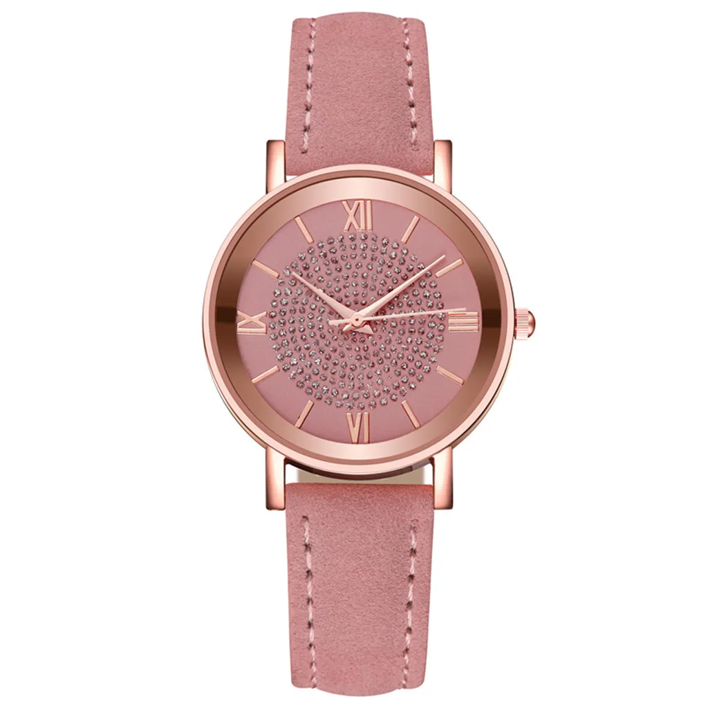 Pink Women Watches Classic Quartz Wrist Watch Rhombus Frosted Pu Leather Band Casual Watch Luxury Digital Relogio Feminino