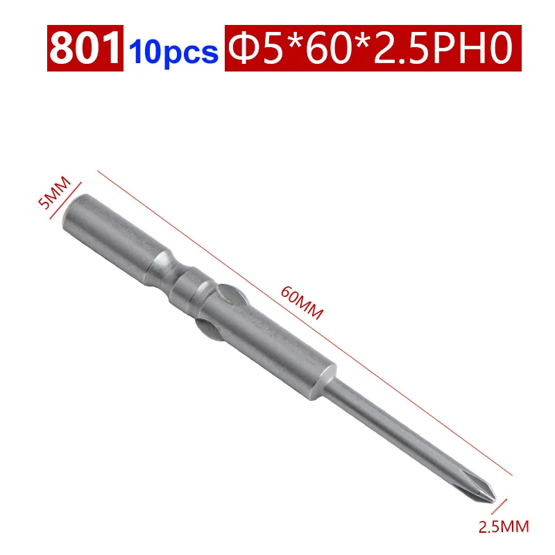 10 teile/los 801 Elektrische Schraubendreher bit 60mm Länge Runde Schaft Magnetische Phillips Kreuz schraube fahrer Bits set PH00 PH0 PH1 PH2 – Detail 12