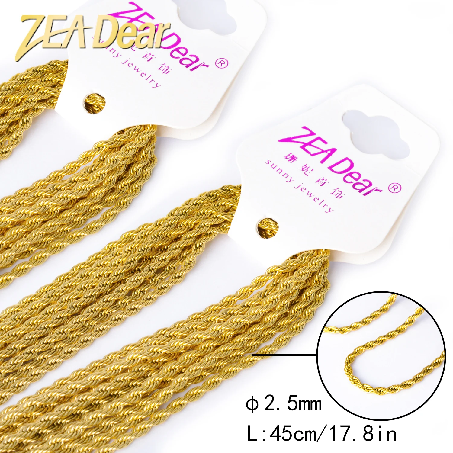 ZEADear Jewelry 10pcs 45cm Gold Colour Stainless Steel Necklace Link Chain In Bulk Women Man Classic Trendy For Daily Wear Gift