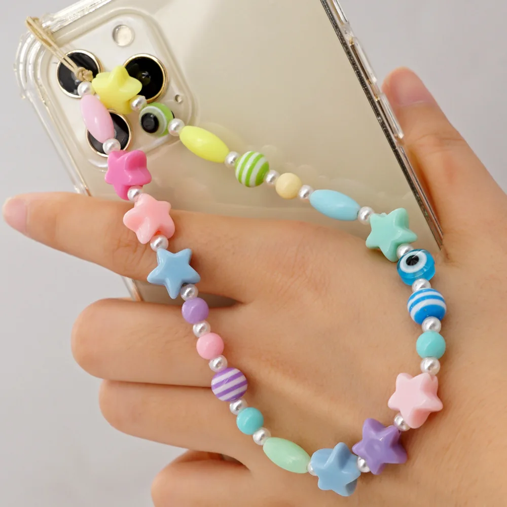 2022 Simple Bohemian Resin Colorful Beaded Mobile Phone Lanyard Female Eye Mobile Phone Chain Female Pendant цепочка Bijoux