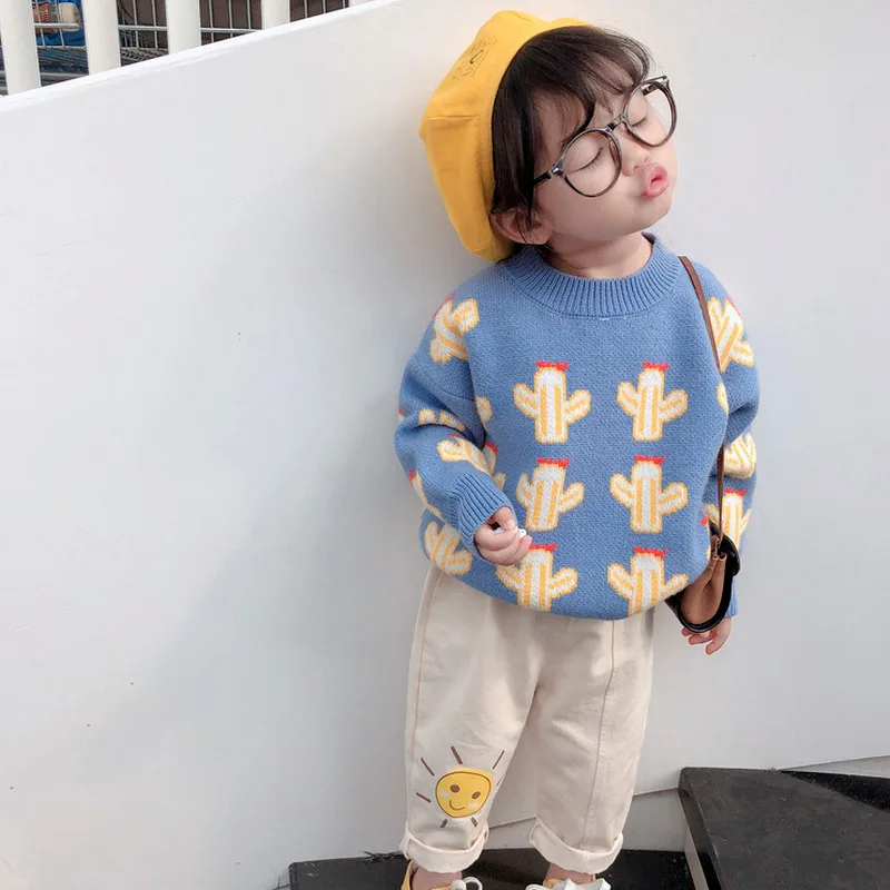 Girls Sweater Cactus Core-Spun Yarn Knit Top Baby Kids Clothes 2021 Autumn And Winter New Children Clothing