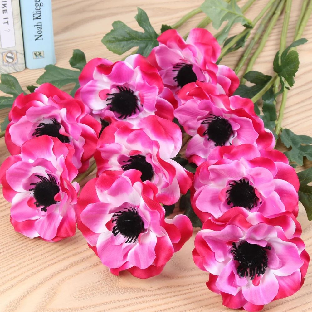 

12 Pcs/Lot Simulation Single Head Anemone Flower Bouquet Fake Flowers Home Table Decoration Wedding Party Event Background Props