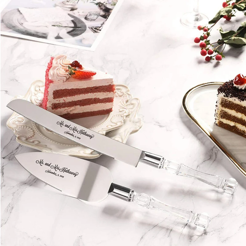 Personalized Wedding Cake Knife Custom Wedding Decoration Cake Cutter Laser Engraved Bridal Wedding Cake Server Set With Name