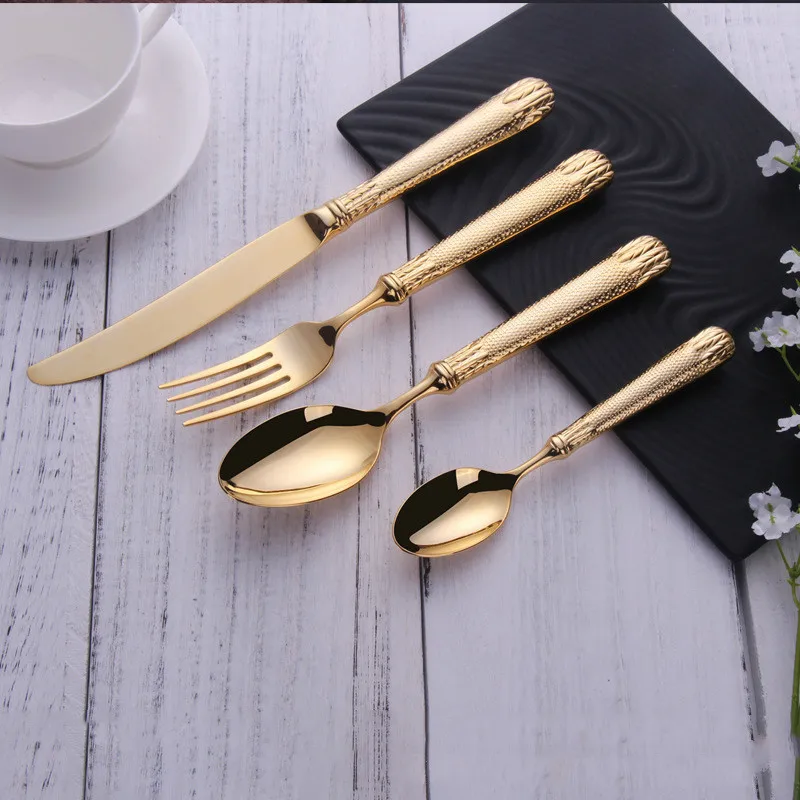 Elnoora Luxury Cutlery 18/10 Stainless Steel Gold Cutlery Set Mirror Shiny Silverware Dinnerware Set Flatware Drop Shipping