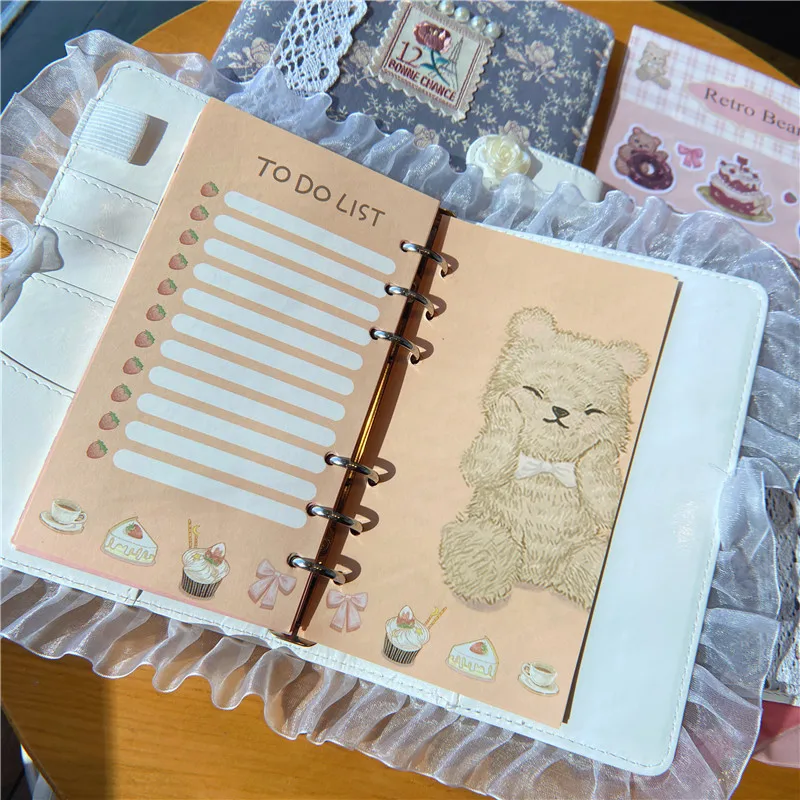 Cute 2025 Kawaii Lace Loose-leaf Binder Notebook Journal 80sheets Diary Agenda Planner Bullet Notebook School Stationery