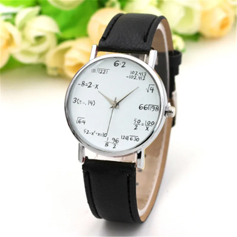 Nice Pop female casual Vogue leather strap quartz mathematical symbol Large Dial Watch