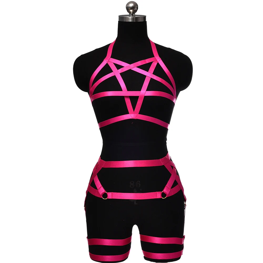 Bondage strappy feminino liga cinto corpo chicote de fios conjunto sutiã fetiche gaiola lingerie sexy arnês erótico gótico ajustável garter