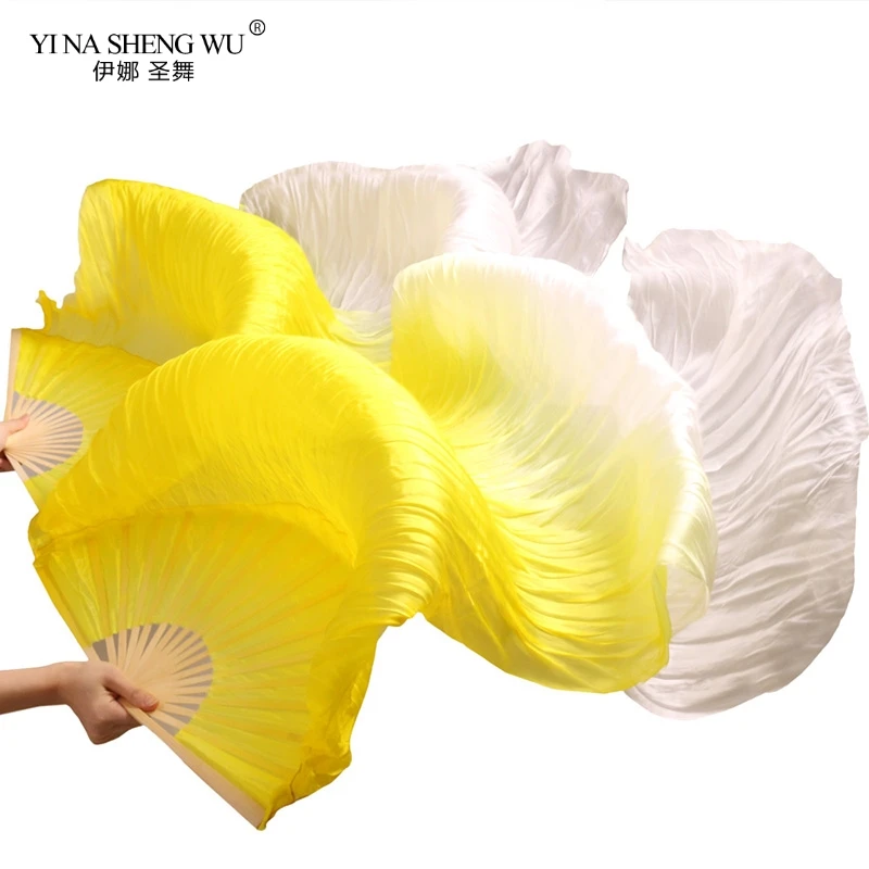 1pair/1pc Imitation Silk Belly Dance Veil Fans Bamboo Ribs Handmade Dyed Performance Long Fan Belly Dancing Rayon Silk Fans