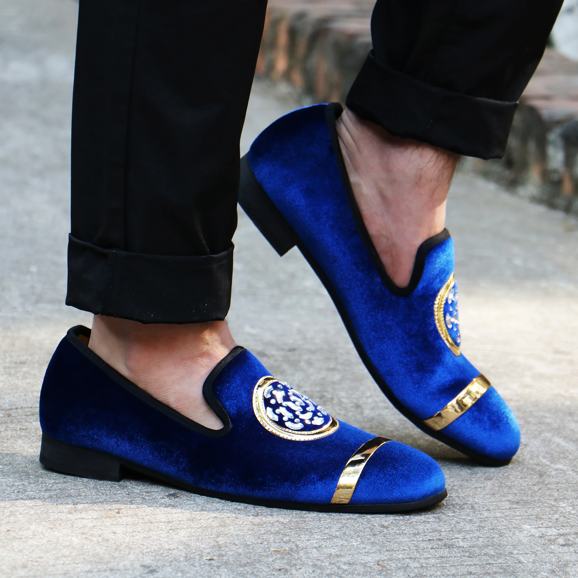 Multicolor Velvet Men Shoes Gold Toe Men Loafers Fashion Party Wedding Men Dress Shoes Men\'s Classic Casual Shoes