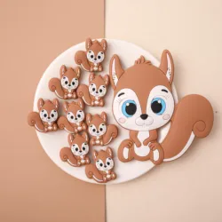5 Pc/lot Baby Teether Beads Cartoon Squirrel Baby Teether Food Grade BPA Free Nursing Silicone Bead for DIY Pacifier Clip