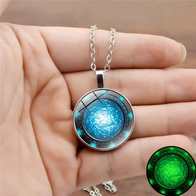 Stargate SG-1 Legendary Atlantis Luminous Time Stone Necklace Luminous Long Sweater Chain Pendants, Pendant Water-wave Chain