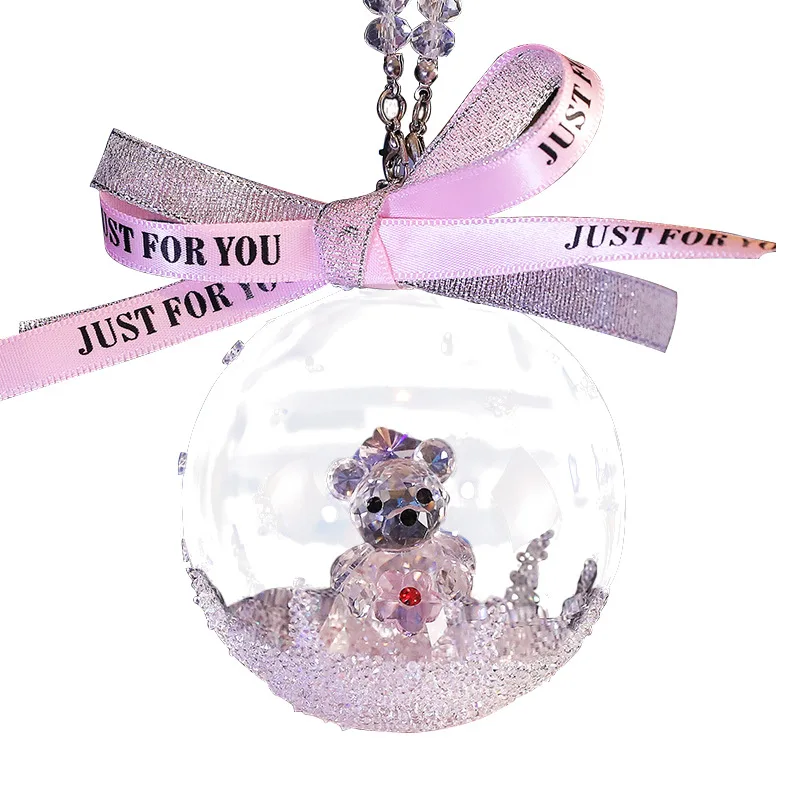 Crystal Bear Ball Figurine Glass Animal Car Auto Fashion Pendant Hanging Dangle Charm Car Styling Home Wedding Decor Xmas Gifts