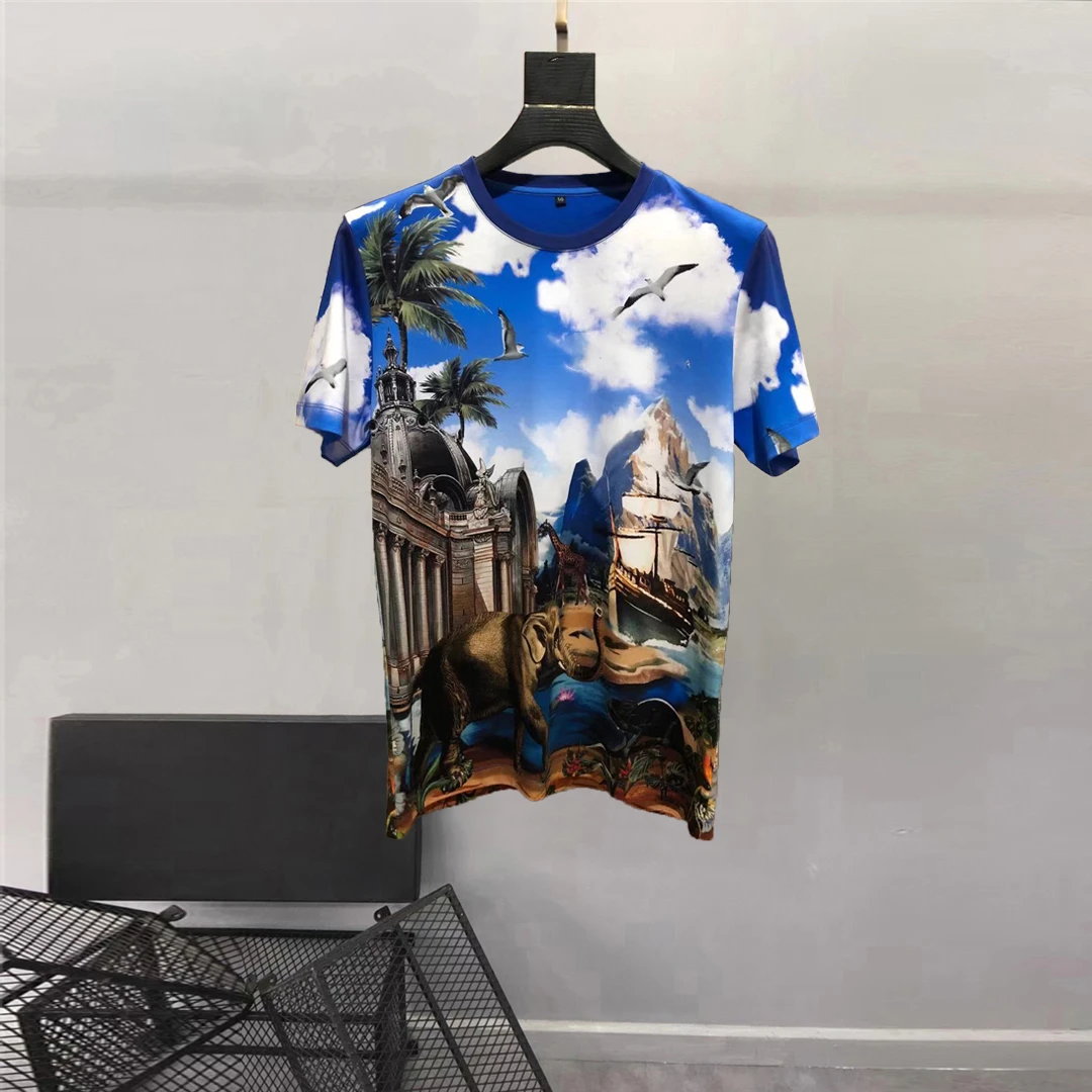 Europe Style Summer Fashion men's High quality casual Tee tos Chic animal print T-Shirts A387