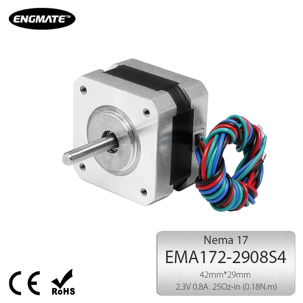 

ENGMATE EMA172-2908S4 42x29mm Nema 17 Stepper Motor with Rated Current 0.8A For CNC Router Lathe Mill