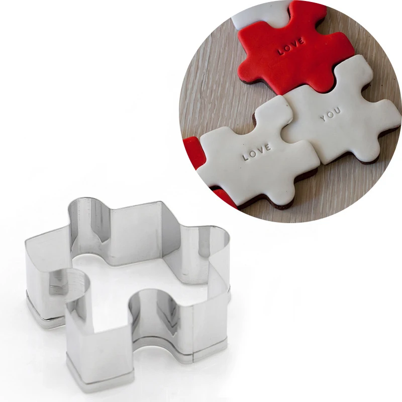 Jigsaw Puzzle Pieces Cookie Cutter Stainless Steel Biscuit Knife Baking Fruit Cut Kitchen Tools Embossing Printing