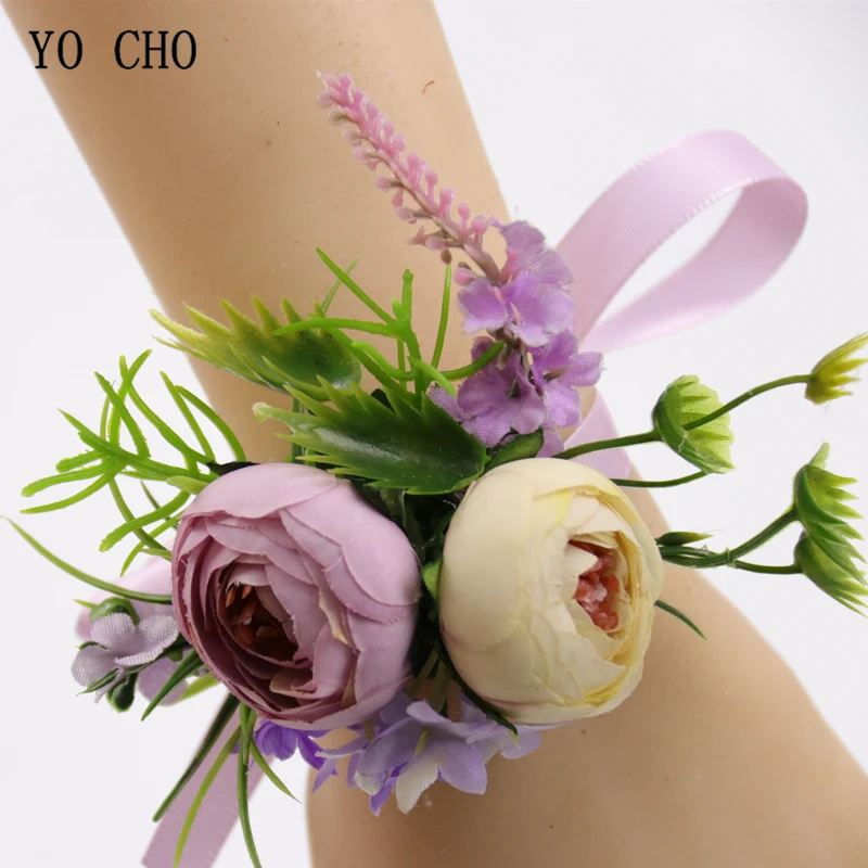 YO CHO Bruiloft Corsages En Boutonnières Hoge Kwaliteit Zijde Rose Orchidee Bloem Meisje Corsages Prom Lint Kunstmatige Pols Bloemen