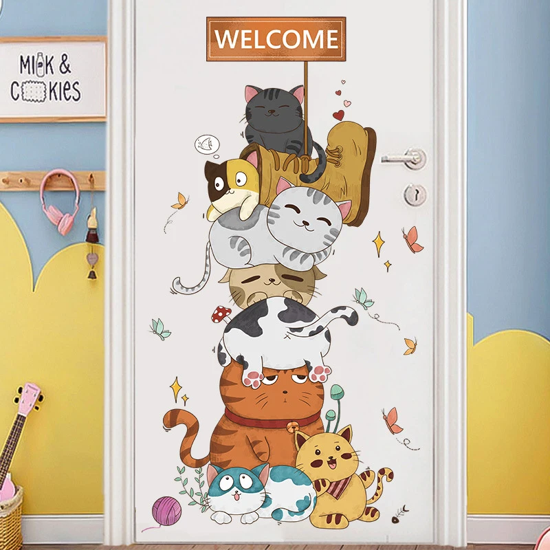 

Children's Wall Stickers Cute Cats Stickers for Kindergarten Bedroom Window Decoration Toy Room Self-adhesive Wallpaper Decor