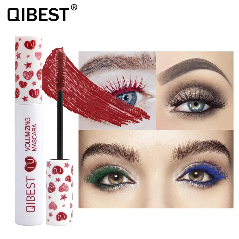 Qibest 7 Kleur Waterdichte Gekleurde Mascara 4d Rimel Inkt Oog Cosmetische Groen Bruin Blauw Curling Wimpers Verlenging Mascara Volume