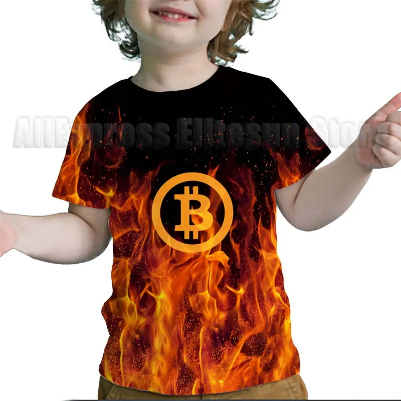 Camisetas con estampado de Bitcoin en 3D para niños, camiseta de Anime de dibujos animados para niños pequeños, camisetas de manga corta para bebés, camisetas para niños y niñas, regalo