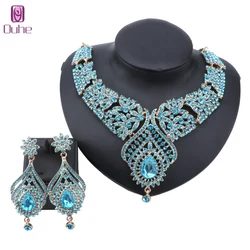 Women's Wedding Bridal Austrian Crystal Teardrop Cluster Statement Necklace Dangle Earrings Jewelry Set for Party Prom