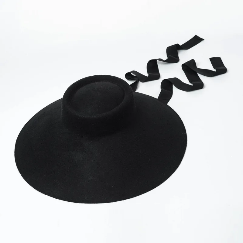 New Style 100% Wool Top Hat With Big Eaves For Fall And Winter Stage Catwalk Concave Felt Big Eaves Fedora Hat