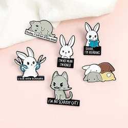 Cat Metal Brooches Kitty Dagger Scissors Book Badges Hat Bag Backpack Accessories Jewelry Bunny Rabbits Enamel Lapel Pins