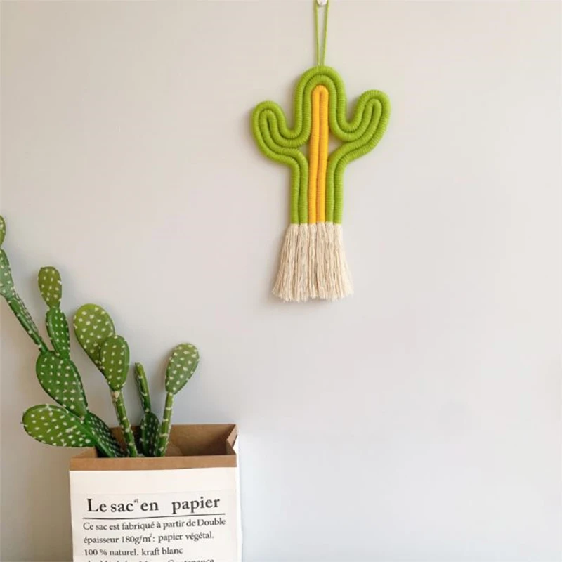 Nordic Woven Cotton Rope Cactus Hanging Nursery Infant Room Toddler Tassel Decoration Wall Hanging Kids Room Decor Crafts