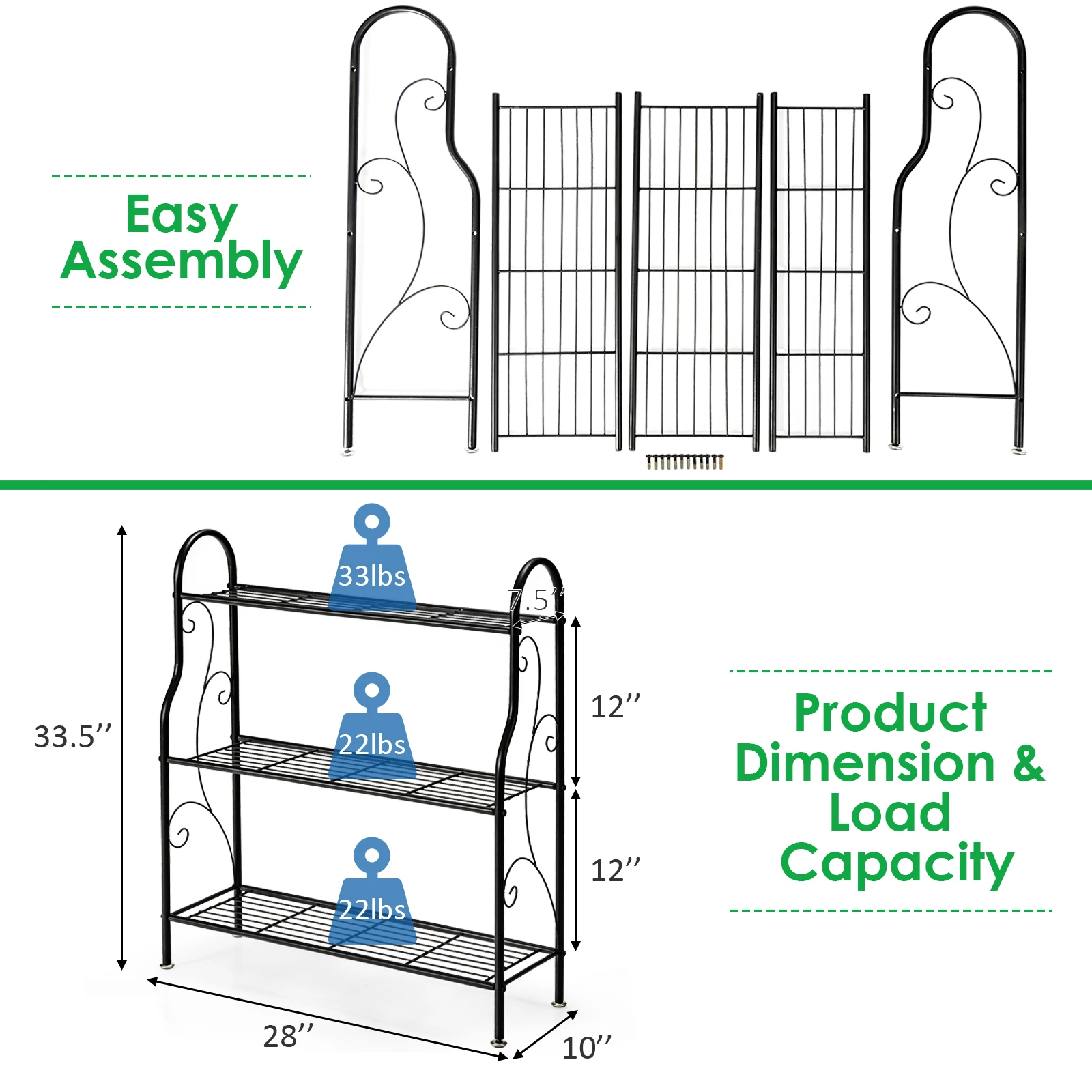 Costway 3-Tier Metal Plant Stand Elegant Scrollwork Pattern Flower Display Shelf