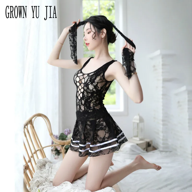 

Sexy Women Maid Uniform Hollow Out Net Skirt Sex Play Fishnet Dress Lingerie Erotic Cosplay Costume Porno Perspectivity Camisone